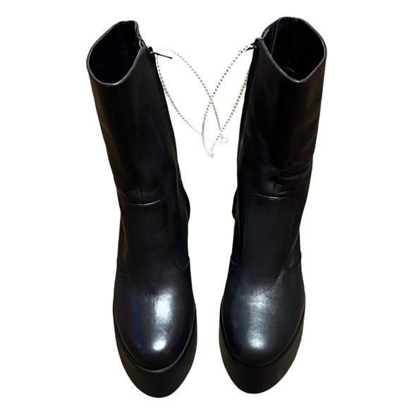 GIANNI BINI BLACK LEATHER PLATFORM BOOTS W/SIDE ZIP SIZE 9.5M - Picture 2 of 7